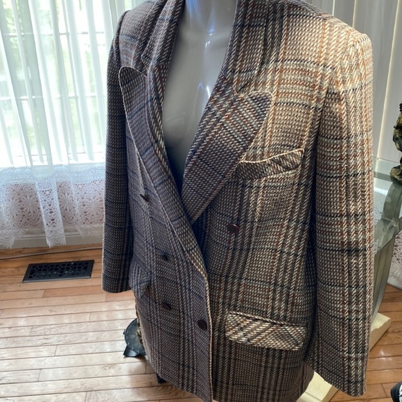 VINTAGE TWO Roads Plaid Tweed Preppy Sport Blazer Brown Greyish Wool Sz 7 - Picture 5 of 14
